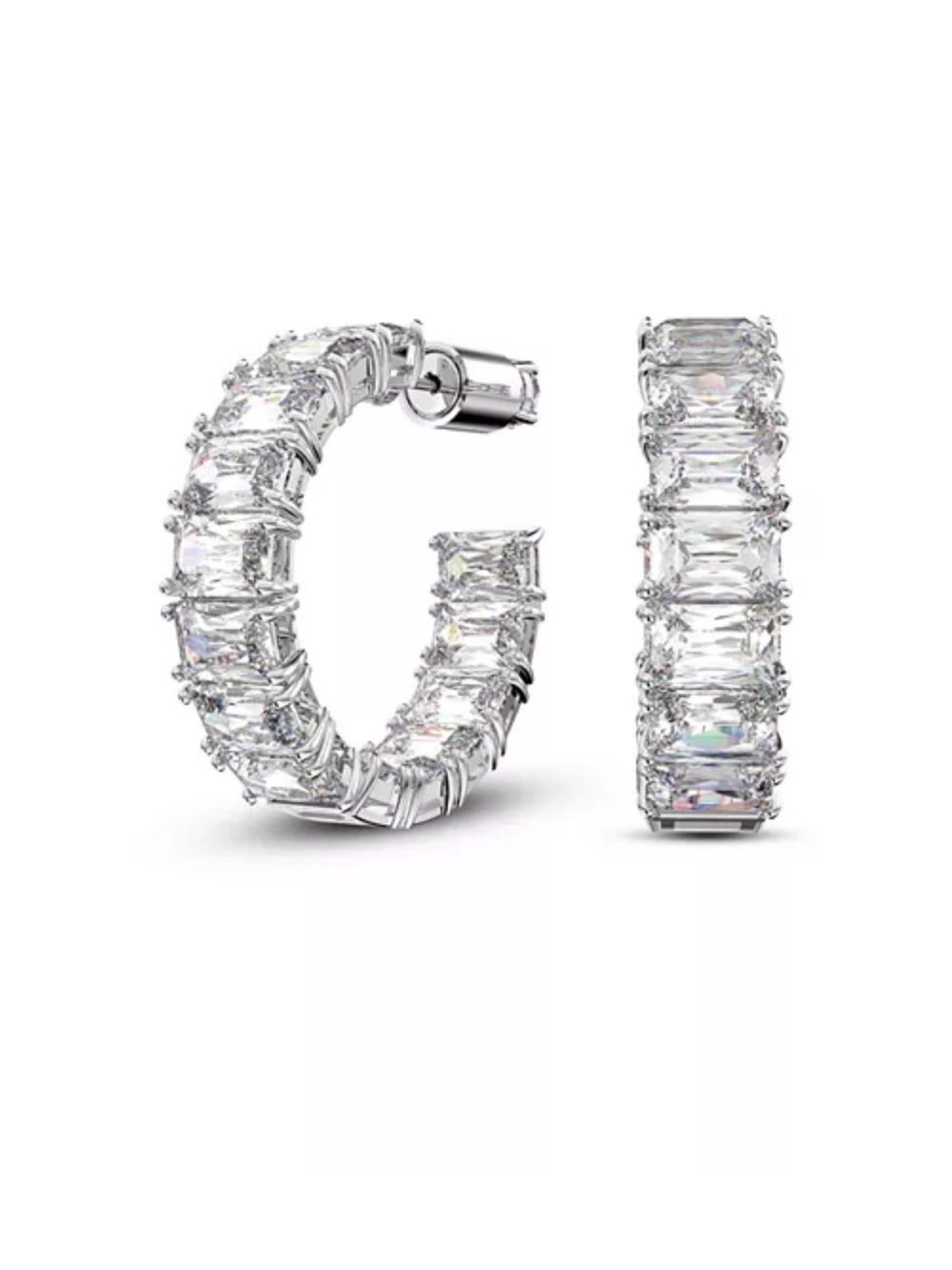 Swarovski Silver Hoop Earrings with Clear Crystal Baguettes